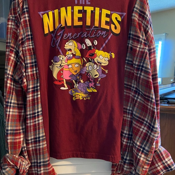Nineties Generation Nickelodeon TV Upcycled Tshirt with Flannel Longsleeve! - Picture 3 of 4